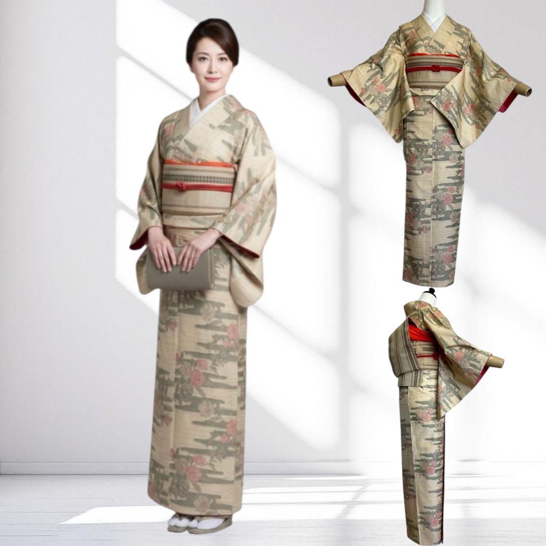 グ*マ様 モ46 未使用近い　美品　袷　正絹　白大島　白紬　大島紬　フルセット