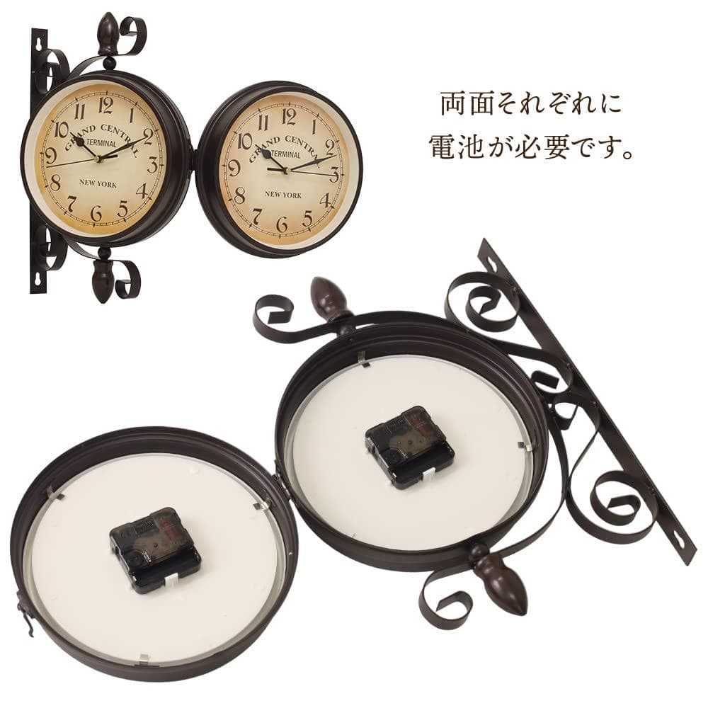 アンティーク調ダブルフェイスウォールクロック?　掛け時計