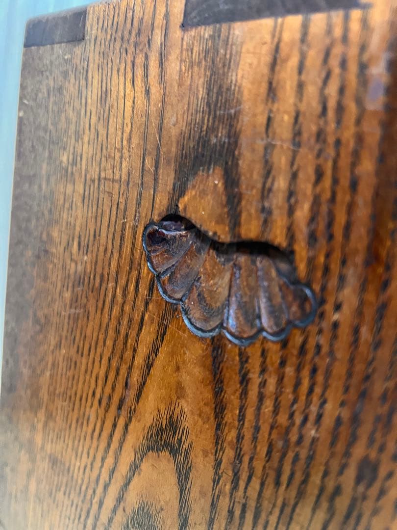 昭和レトロ 鏡付き木製小箪笥 虎斑木纹 化妆收纳