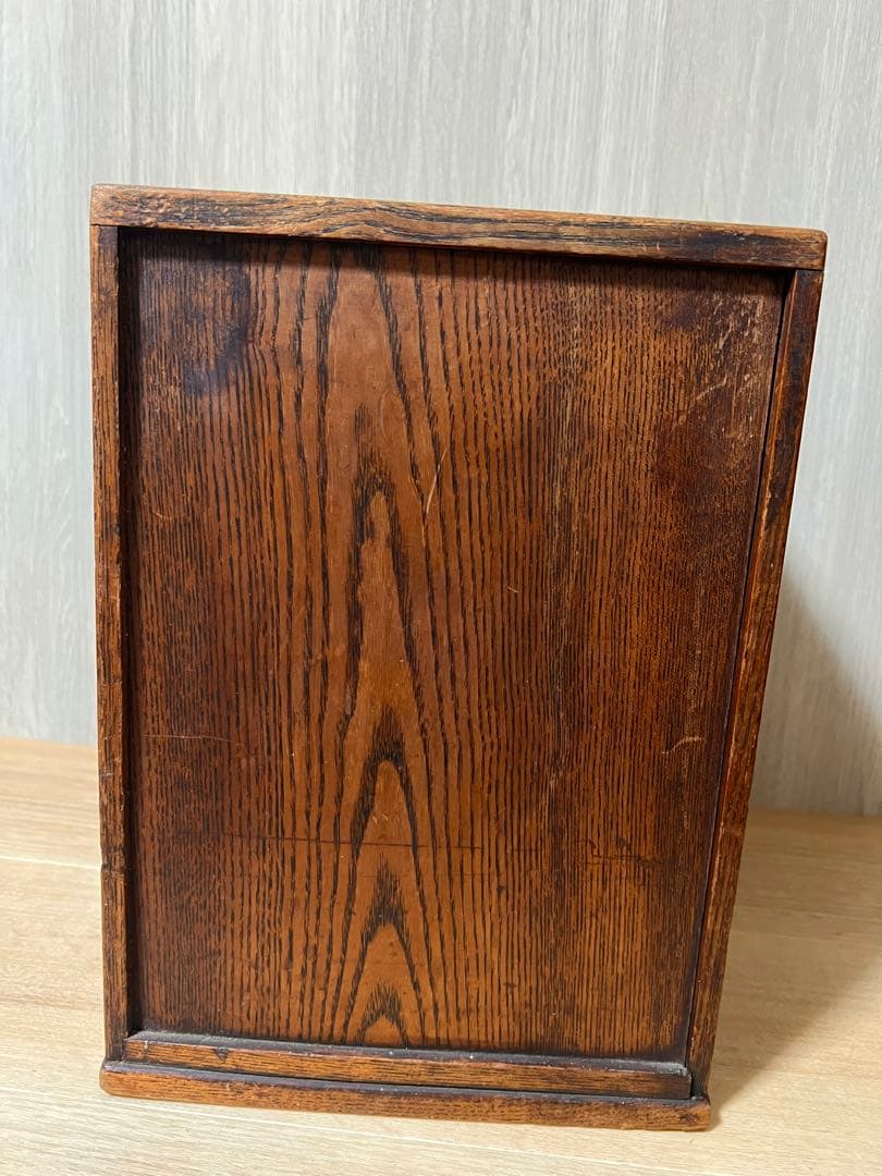 昭和レトロ 鏡付き木製小箪笥 虎斑木纹 化妆收纳