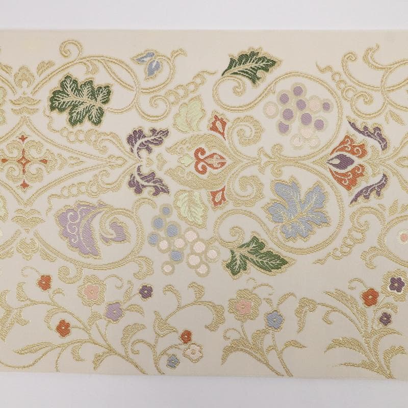 《特選豪華◆本袋帯■煌びやか葡萄唐草◆六通柄■アイボリー◆正絹着物◆FY3-4》