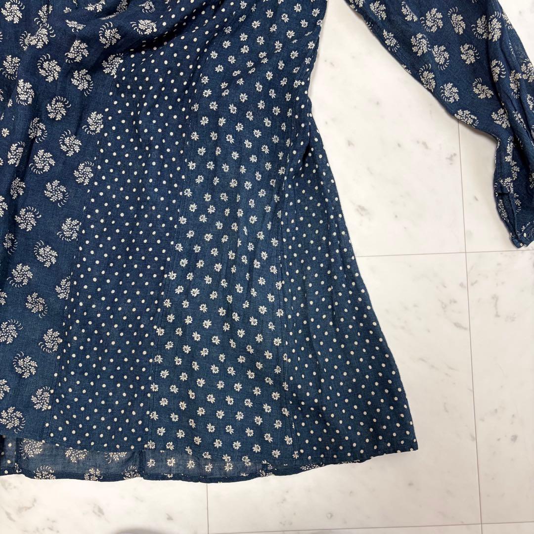 45R インディゴ 小花柄 ドット パッチワークチュニック ブラウス サイズ3