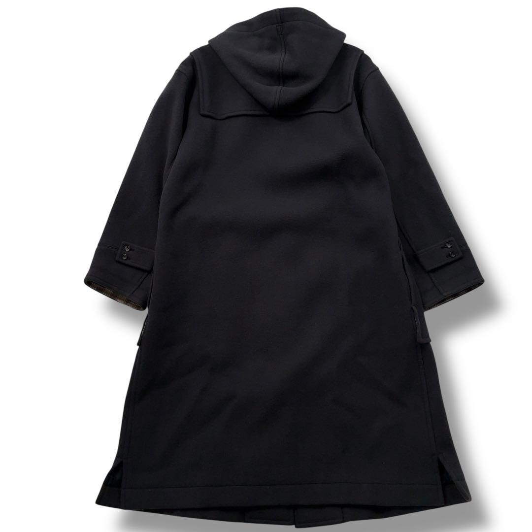 【美品】PaPas パパス ダッフルコート チェック　木製トグル　ダークネイビー