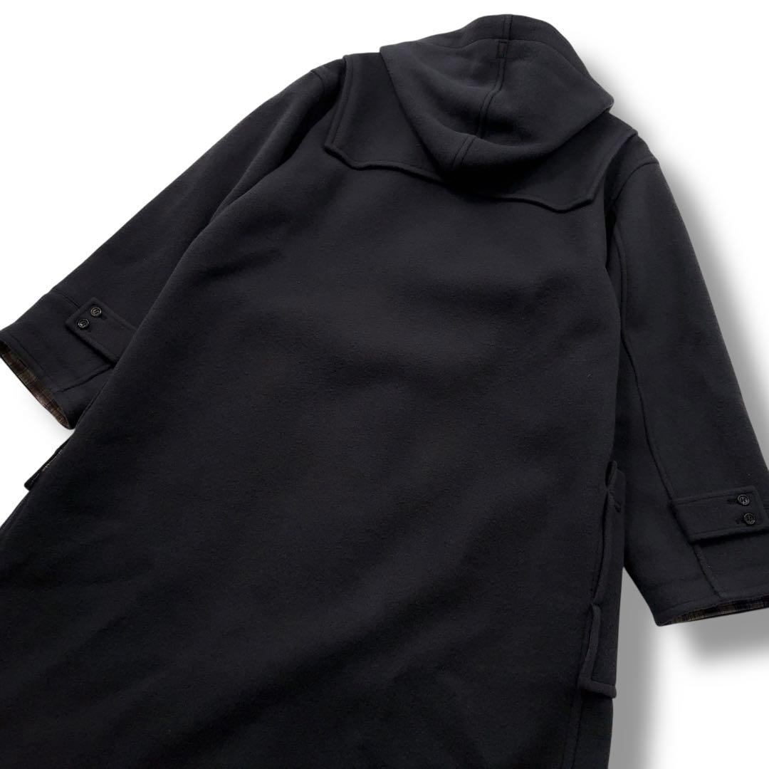 【美品】PaPas パパス ダッフルコート チェック　木製トグル　ダークネイビー