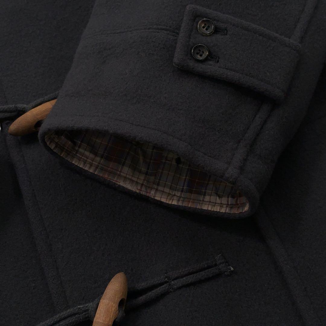 【美品】PaPas パパス ダッフルコート チェック　木製トグル　ダークネイビー