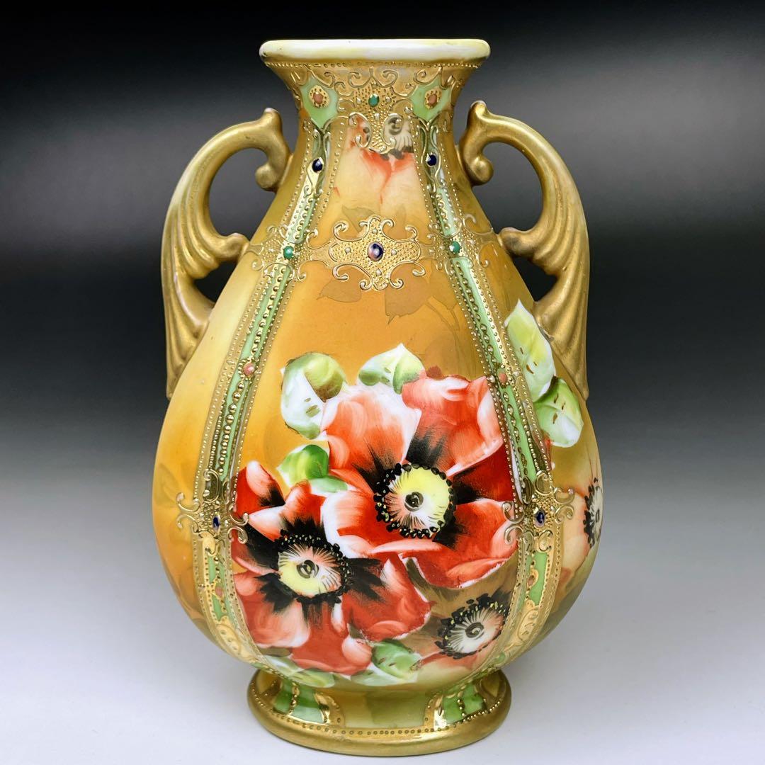 【美品】オールドノリタケ アールヌーボー ポピー紋花瓶 ジュエル ジュール