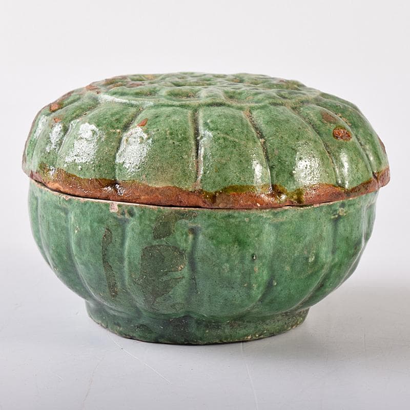 中国　漢緑釉　香合　時代箱付　C　R7980