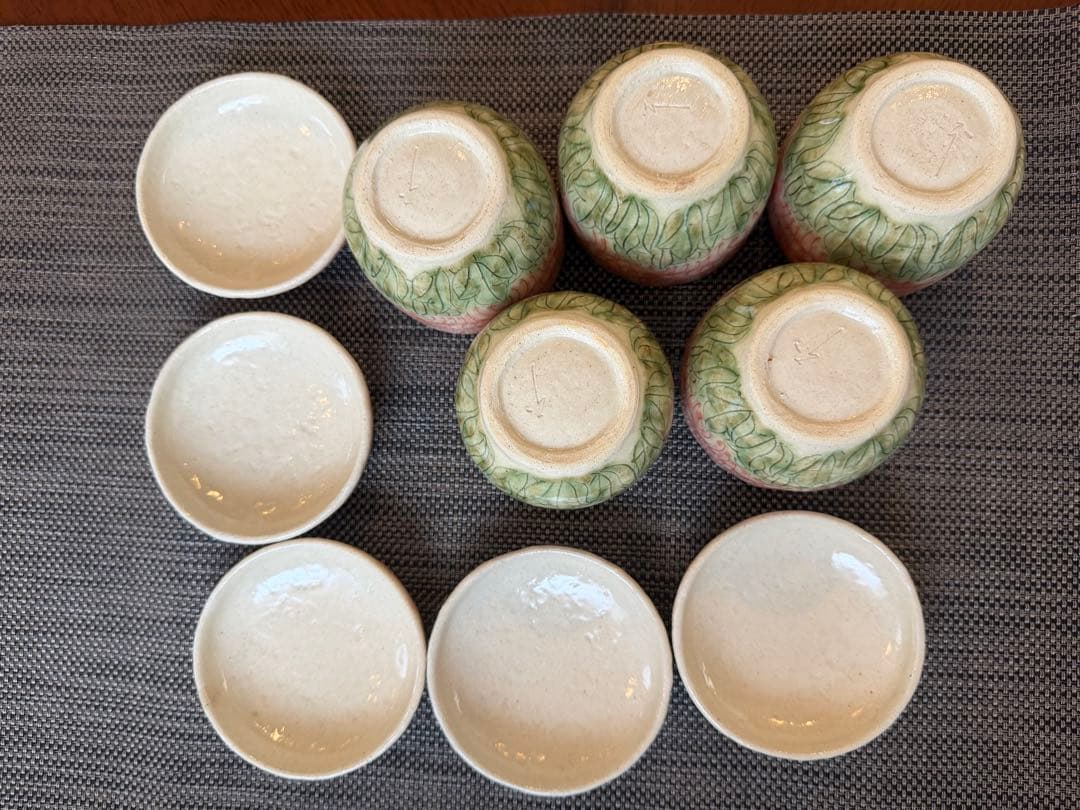 赤絵淡花茶碗蒸し 湯のみ デザート椀 5点セット器 花柄