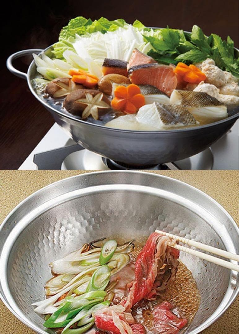 日本製　ステンレス　卓上鍋　24cm お玉　目皿付き 新潟県燕市