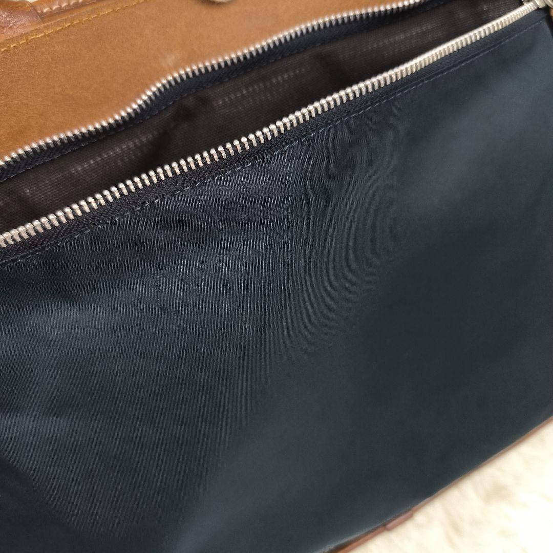 ✨美品✨ フェリージ ブリーフケース 1層 A4可 レザー ナイロン 紺茶