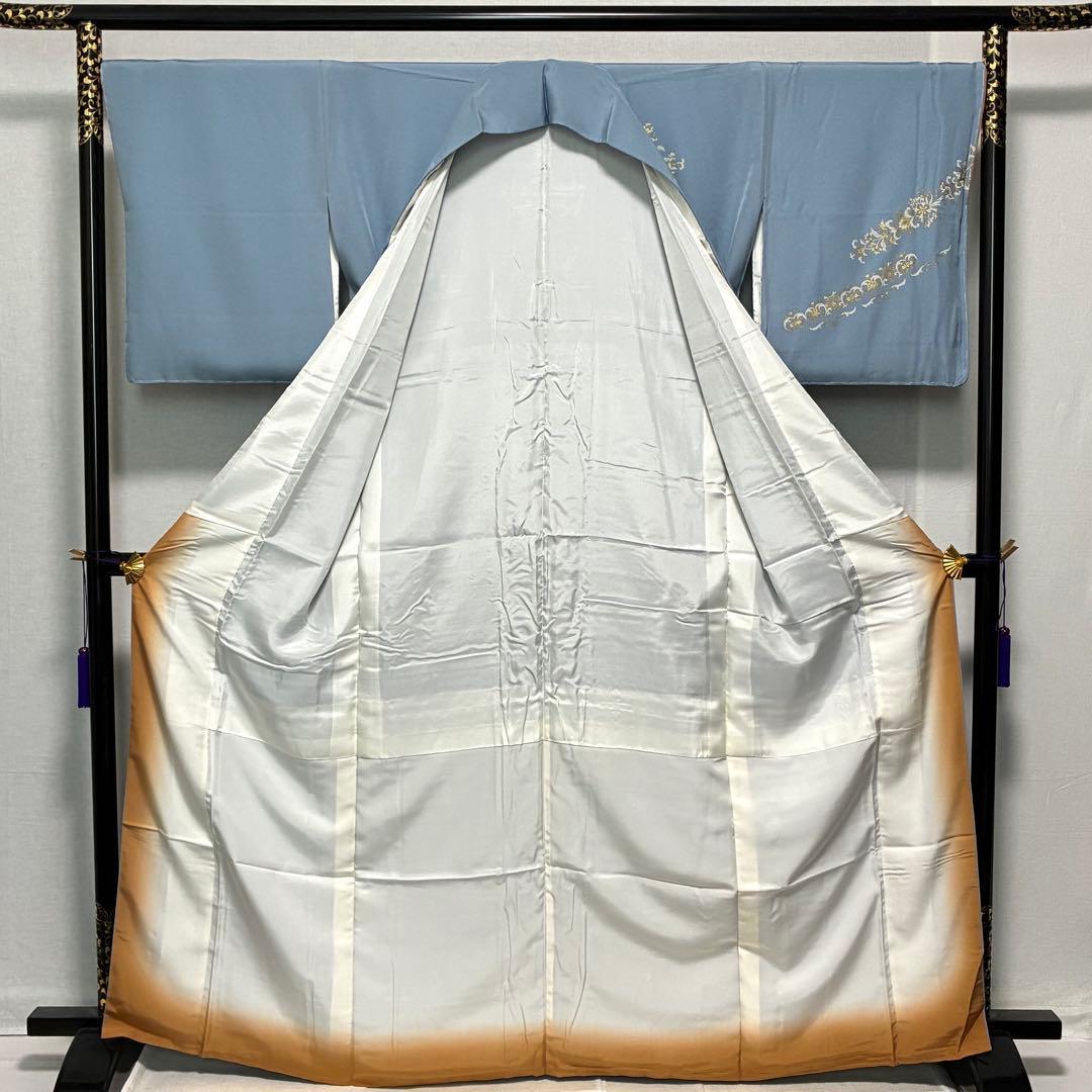 D80訪問着 丹下雄介 一つ紋 刺繍 正絹着物 袷 しつけ糸付き未使用極美品