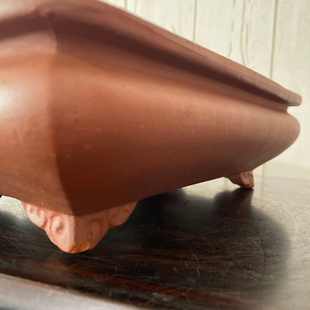 盆栽鉢　時代鉢　大正鉢　植木鉢　常滑焼　朱泥　袋式　雲足　呉推周製