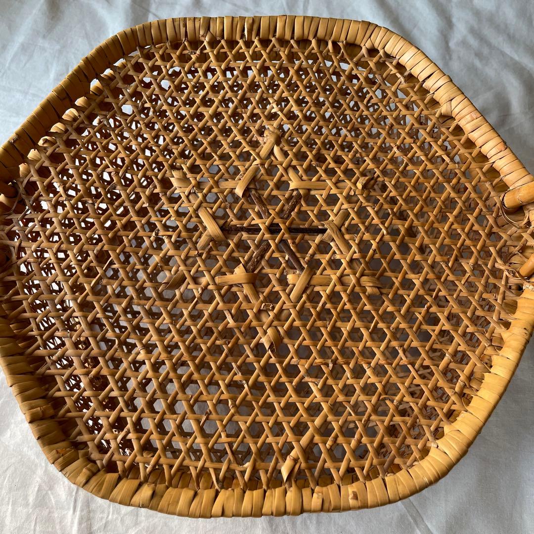 竹かご　竹細工　持ち手つき　蓋つき　古道具