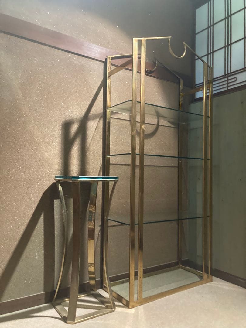 輸入 ゴールドメタルラック 4段 ガラス棚　花台セット