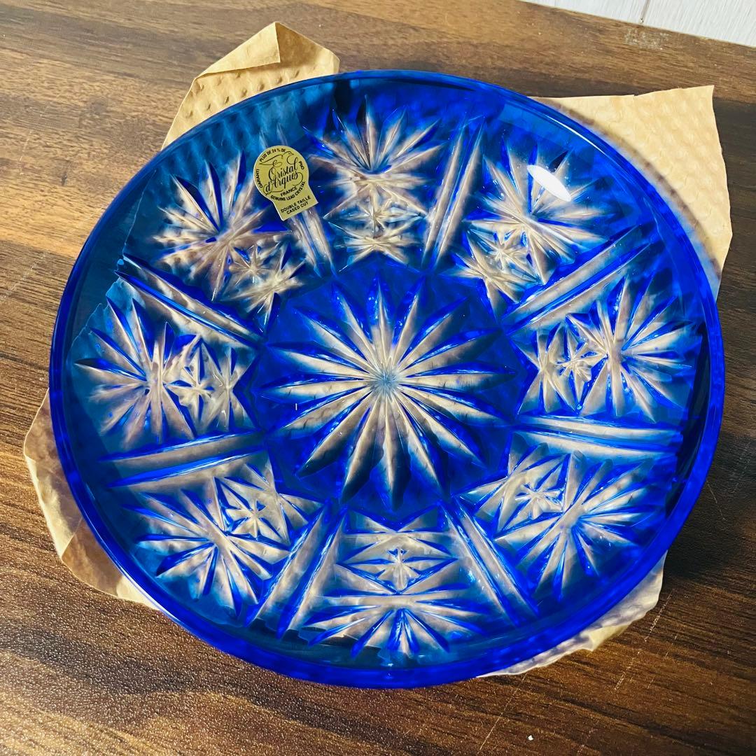 【新品】クリスタルダルク ミラー小皿 5枚セット ガラス 青 元箱付き 切子