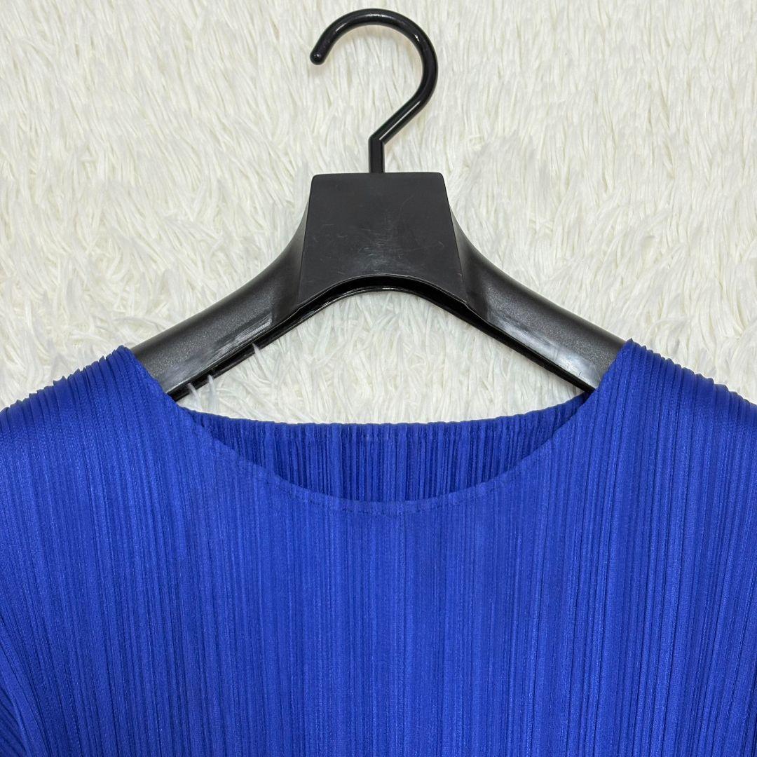 プリーツプリーズ イッセイミヤケ プリーツ 長袖ワンピース 青 ブルー サイズ3