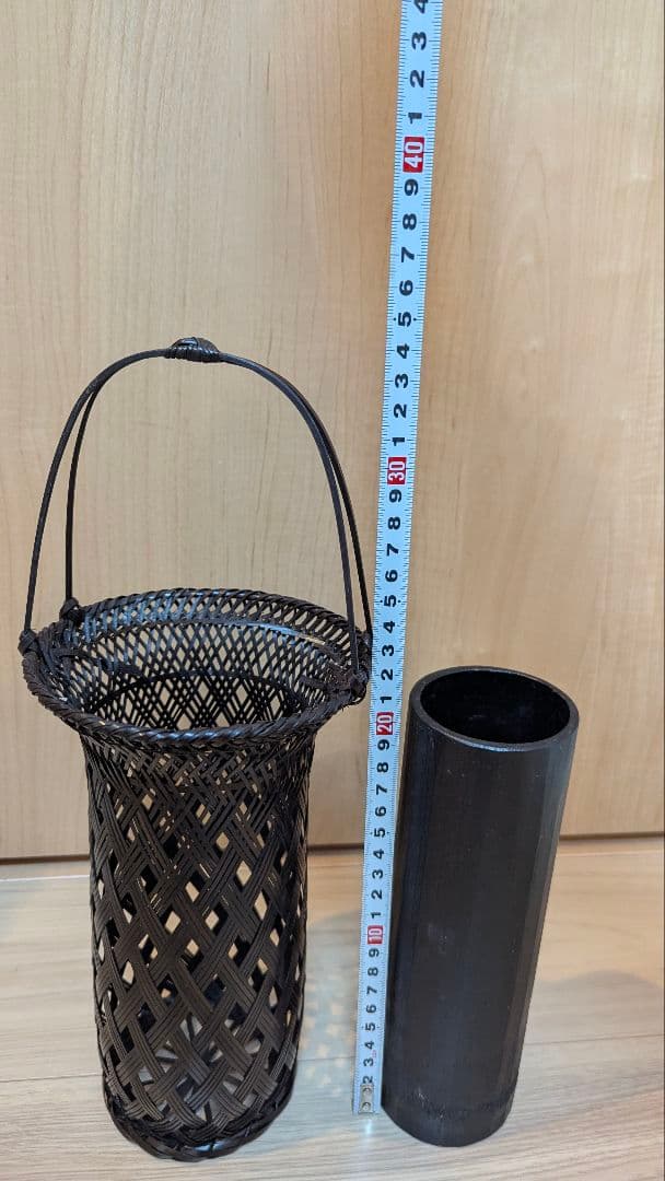 花籠　天目朝顔寸胴　花かご　美品　茶道　華道　フラワーベース　竹籠　花瓶