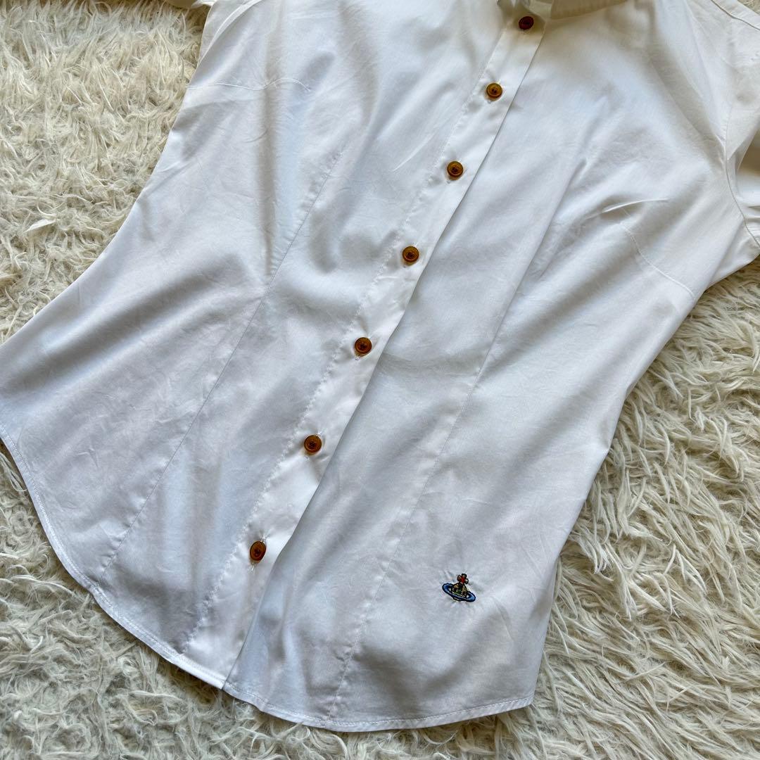 ヴィヴィアンウェストウッド　ボタンダウン　ハイネックシャツ　ストレッチ　白　刺繍