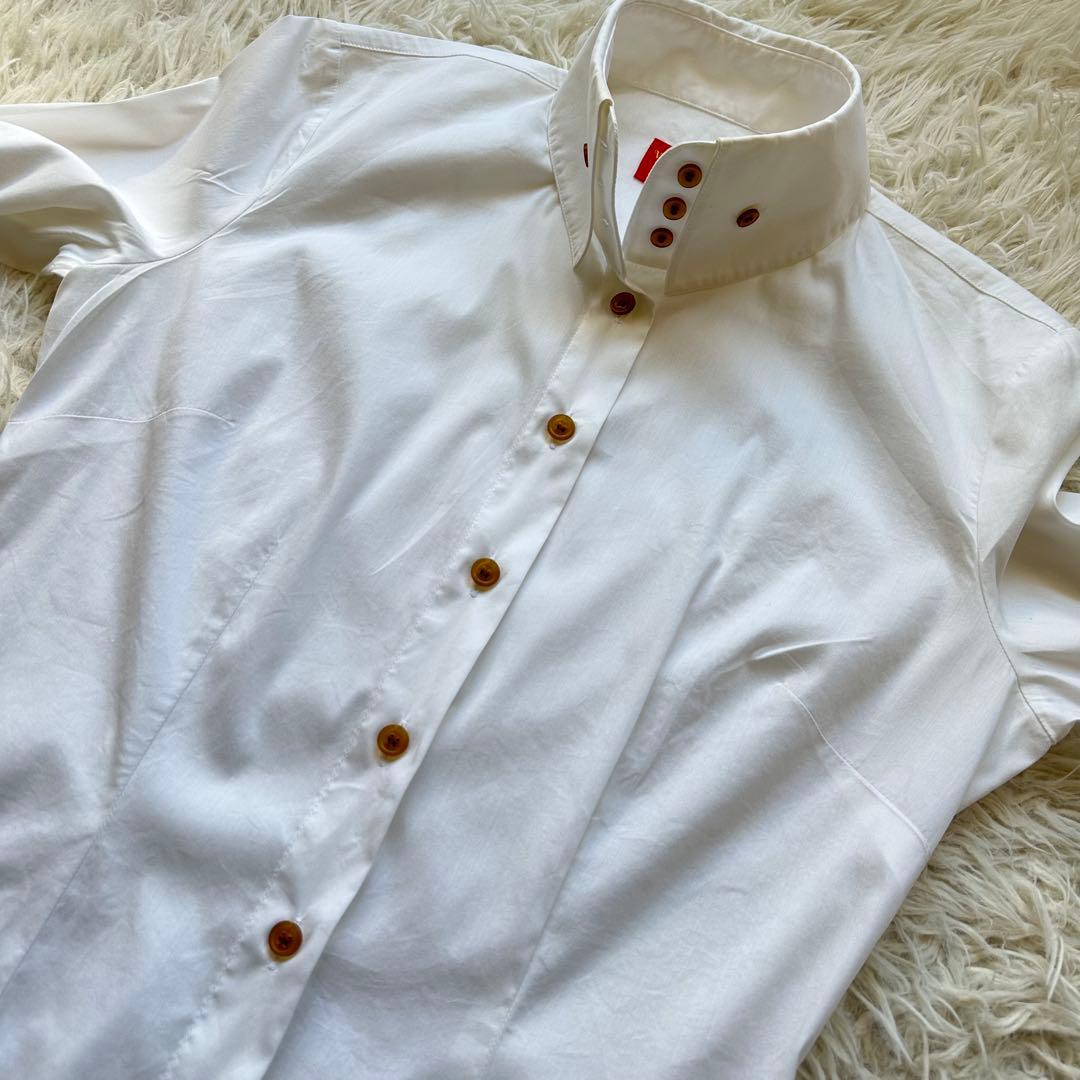 ヴィヴィアンウェストウッド　ボタンダウン　ハイネックシャツ　ストレッチ　白　刺繍