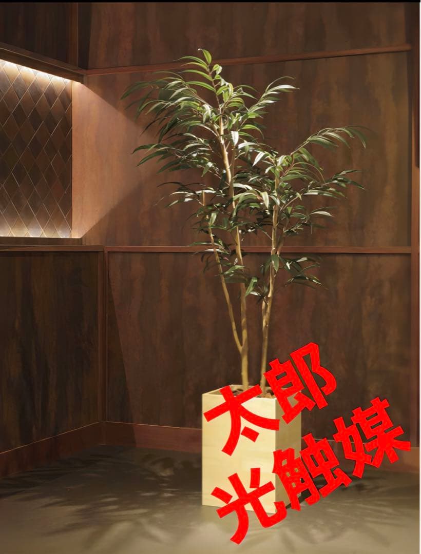 光触媒　人工観葉植物　フェイクグリーン　ウッドボックスショウナンゴム1.8m