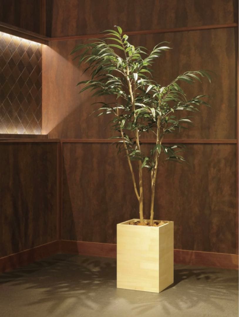 光触媒　人工観葉植物　フェイクグリーン　ウッドボックスショウナンゴム1.8m