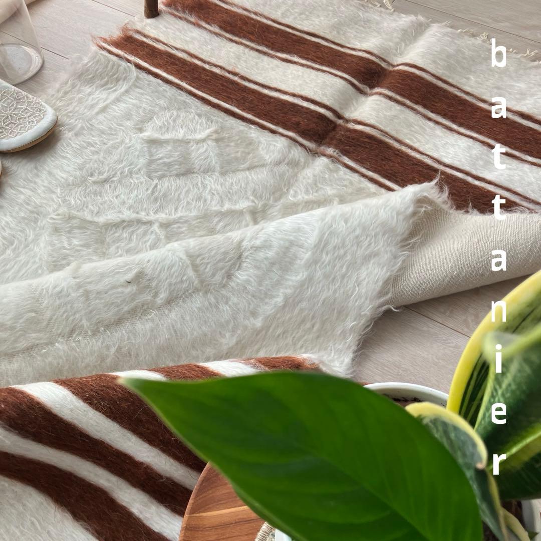 新品wool100％　オフホワイトチョコ　バッターニエ　トルコヴィンテージラグ