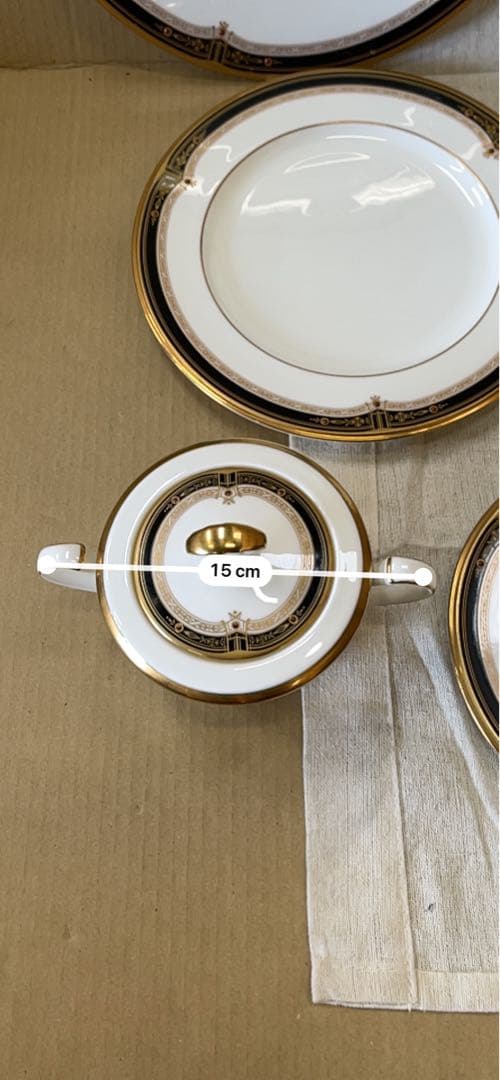 088 オールドノリタケ　瑠璃片葉金蝕　皿5 シュガーボウル1 カップ1 金彩