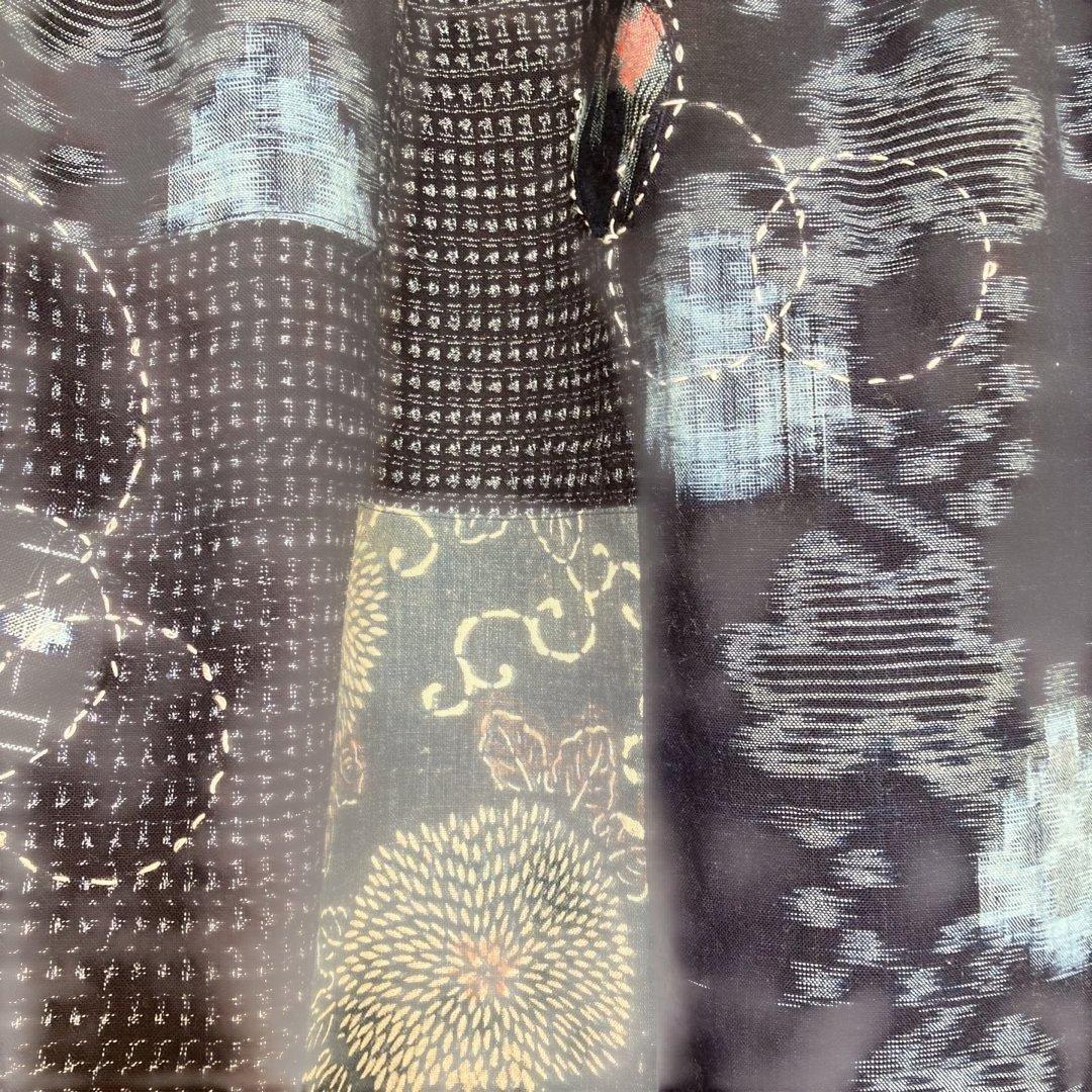 絣リメイク　　Mサイズ刺し子＆アップリケ　シンプルワンピース　ギャザースカート