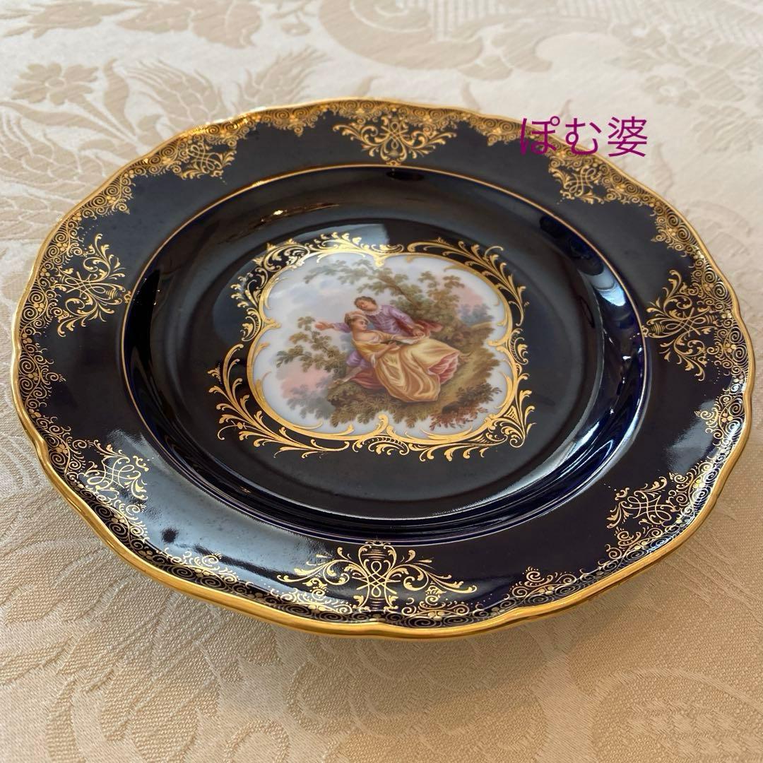 【古マイセン】恋人文／コバルト 22金彩　皿 プレート
