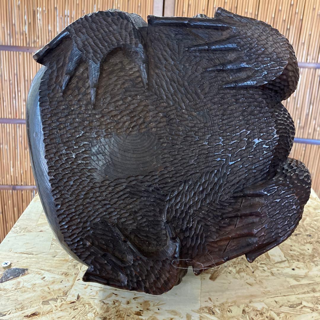 骨董　福かえる　木彫刻　親子かえる　昭和20年頃の作￼Ｎ34KE