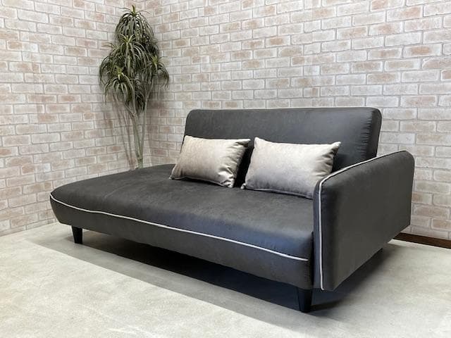 ソファーベッド　ソファ　レザーファブリック　ダークグレー　新品