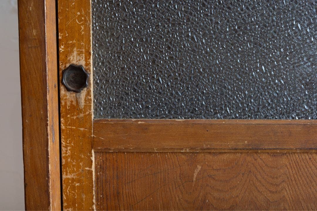 昭和レトロ 茶箪笥 ガラス戸 引き戸 食器棚 収納棚