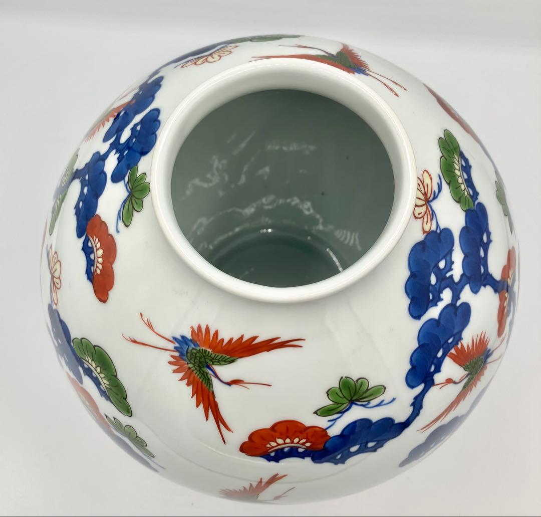 ◯ 有田焼 源右衛門窯 「染錦松鶴花瓶」