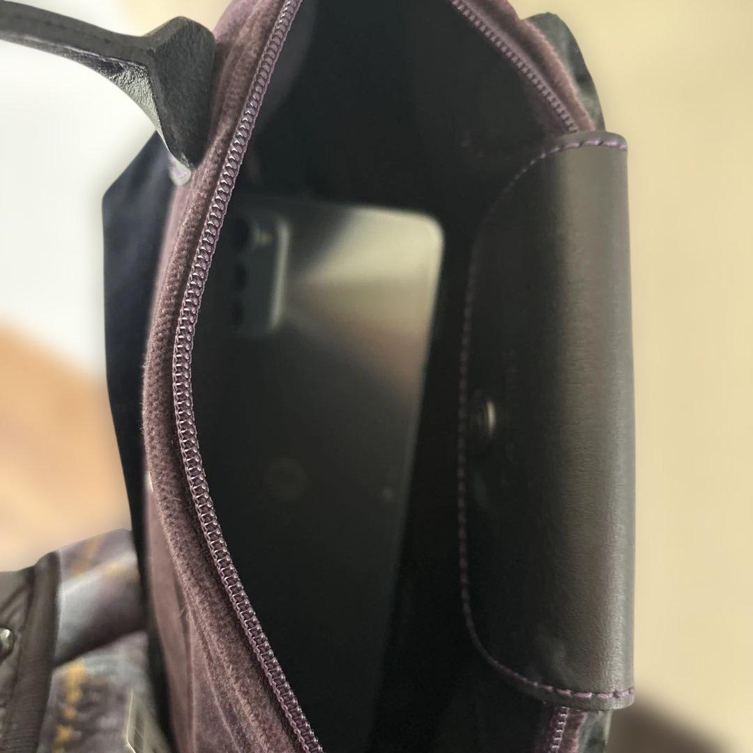 ロンシャン ル プリアージュ ベロアハンドバッグ ブラック×パープル バイカラー