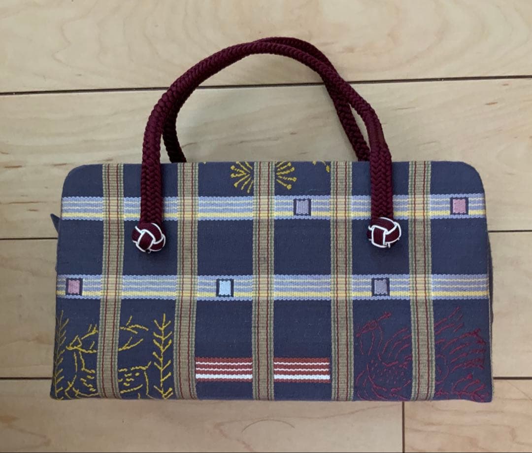 新品未使用　かづら清　和装用　バッグ　ネイビー　チェック柄