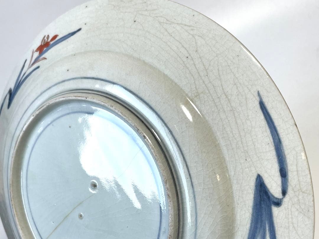 骨董　アンティーク　古伊万里　色絵　輸出伊万里　花唐草　花籠文様　皿　丸皿