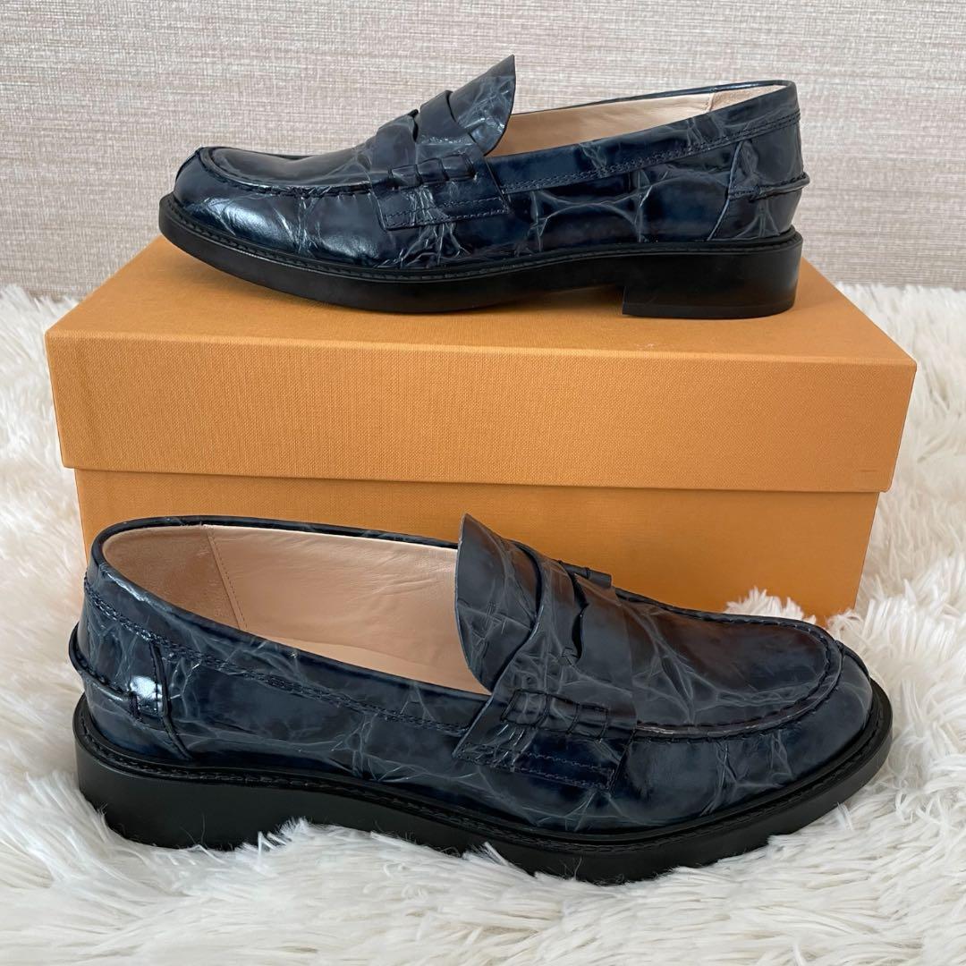 新品✨ TOD’S トッズ ペニーローファー クロコ型押し 紺 24cm 箱付き
