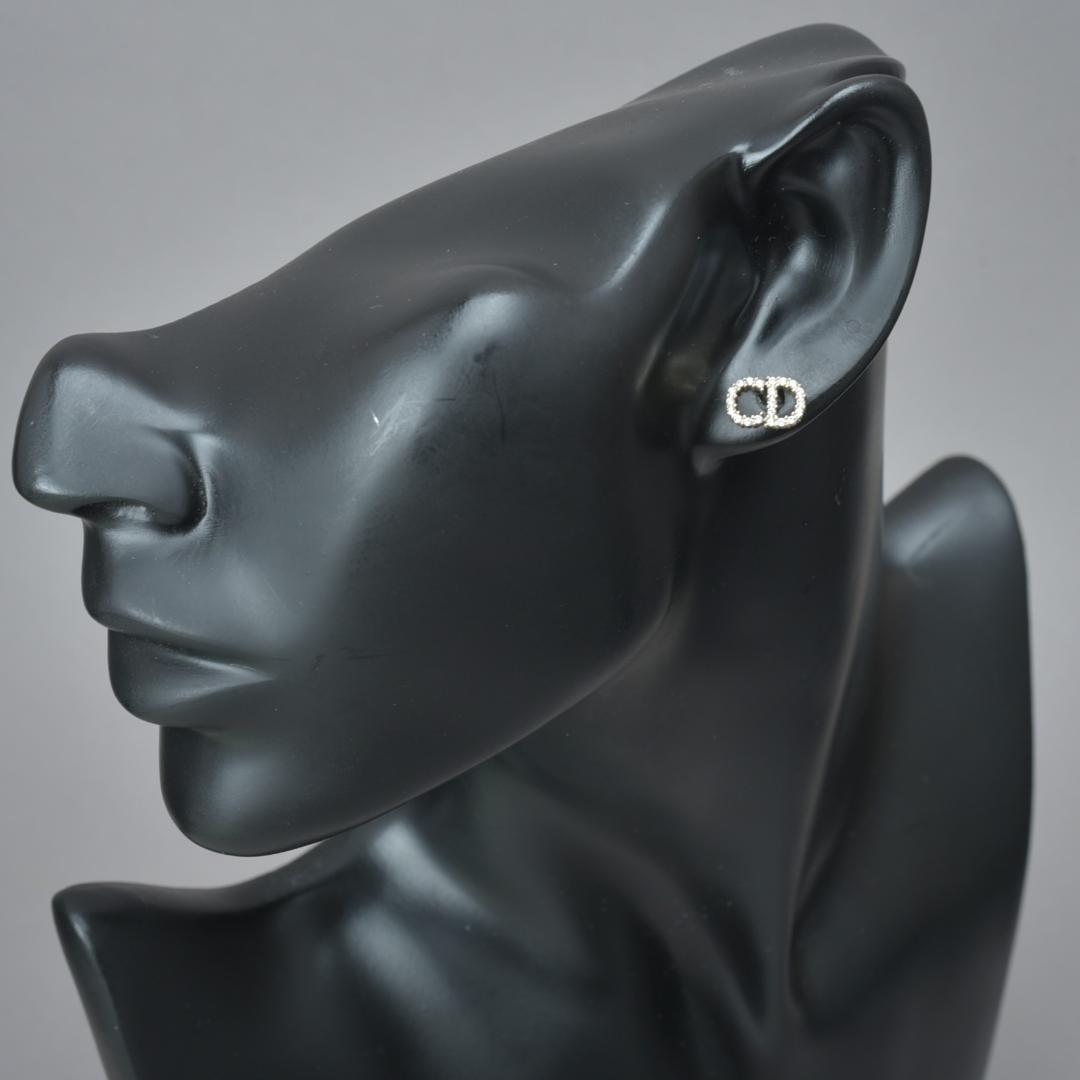 美品 ディオール ピアス 片耳 ロゴ CD ゴールド ラインストーン