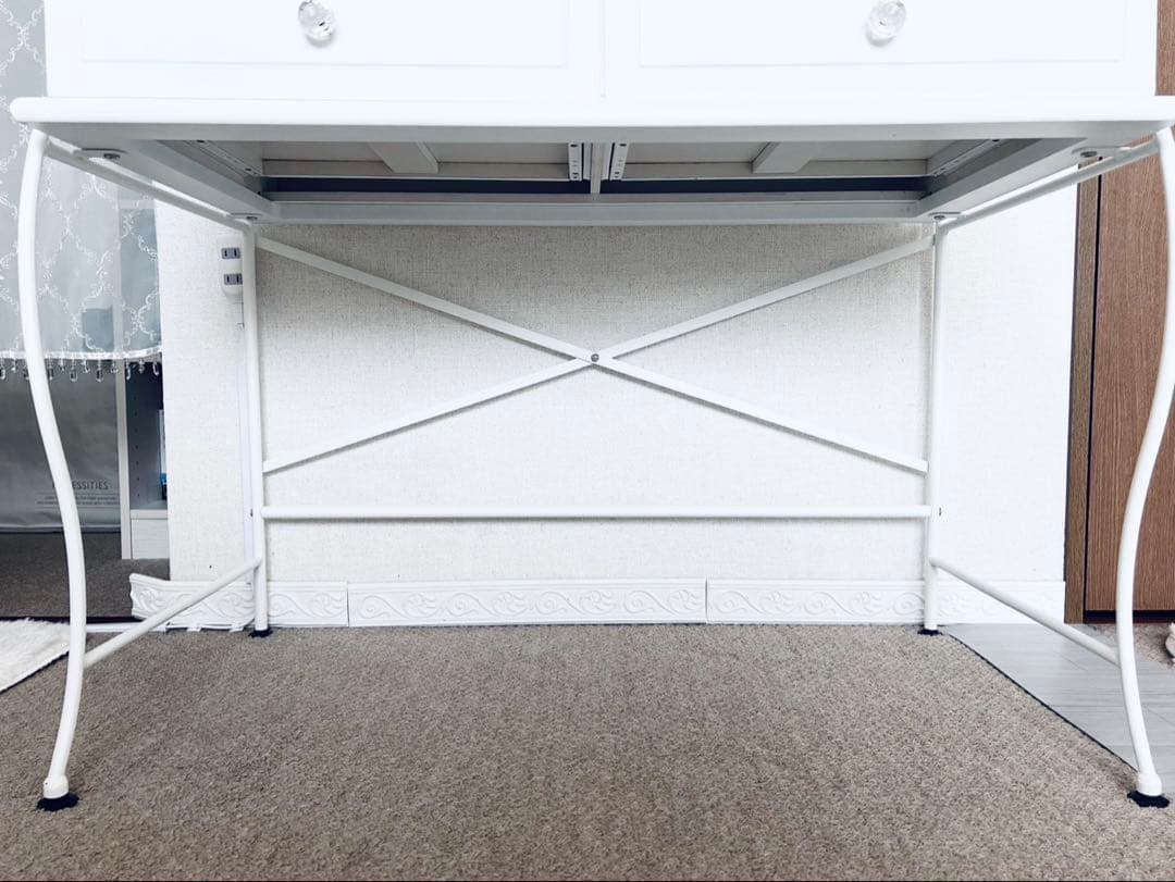 ロートアイアン　デスク　飾り棚　引き出し付き　ホワイト