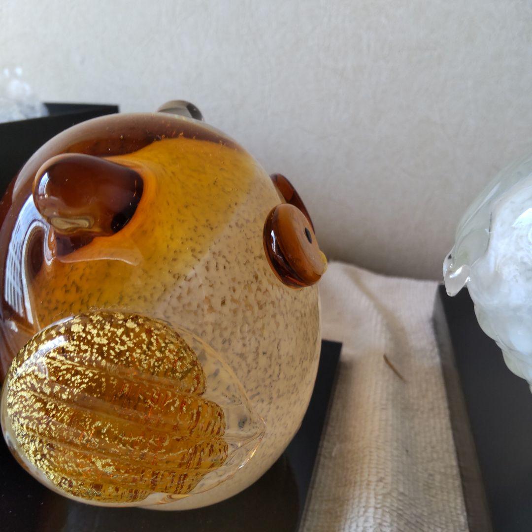 博多びーどろ　ふくろう　ひつじ　＋おまけ　ガラスの置物3点セット