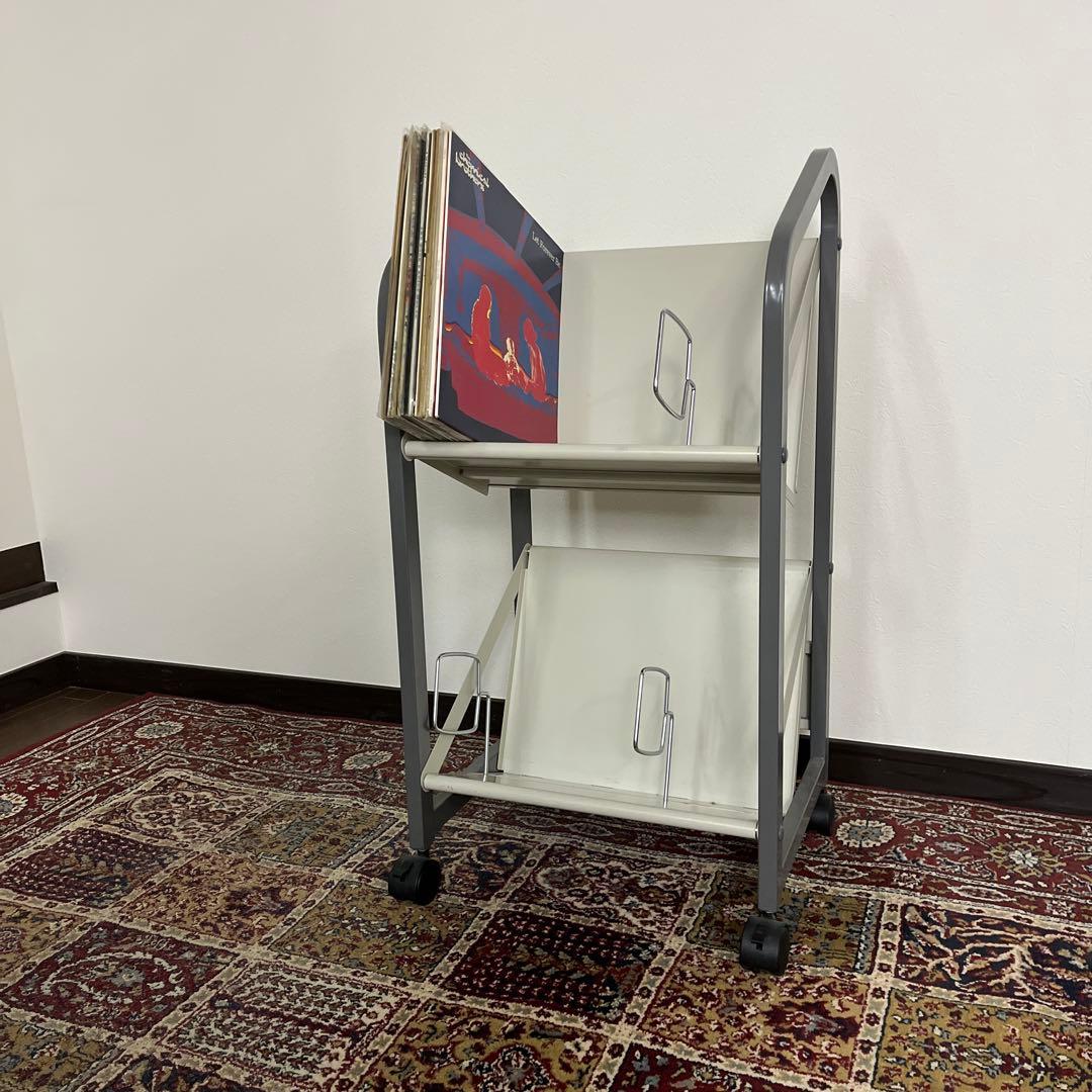 高強度◾️キャスター付き スチール製 レコードラック 本棚 ファイルワゴン 収納
