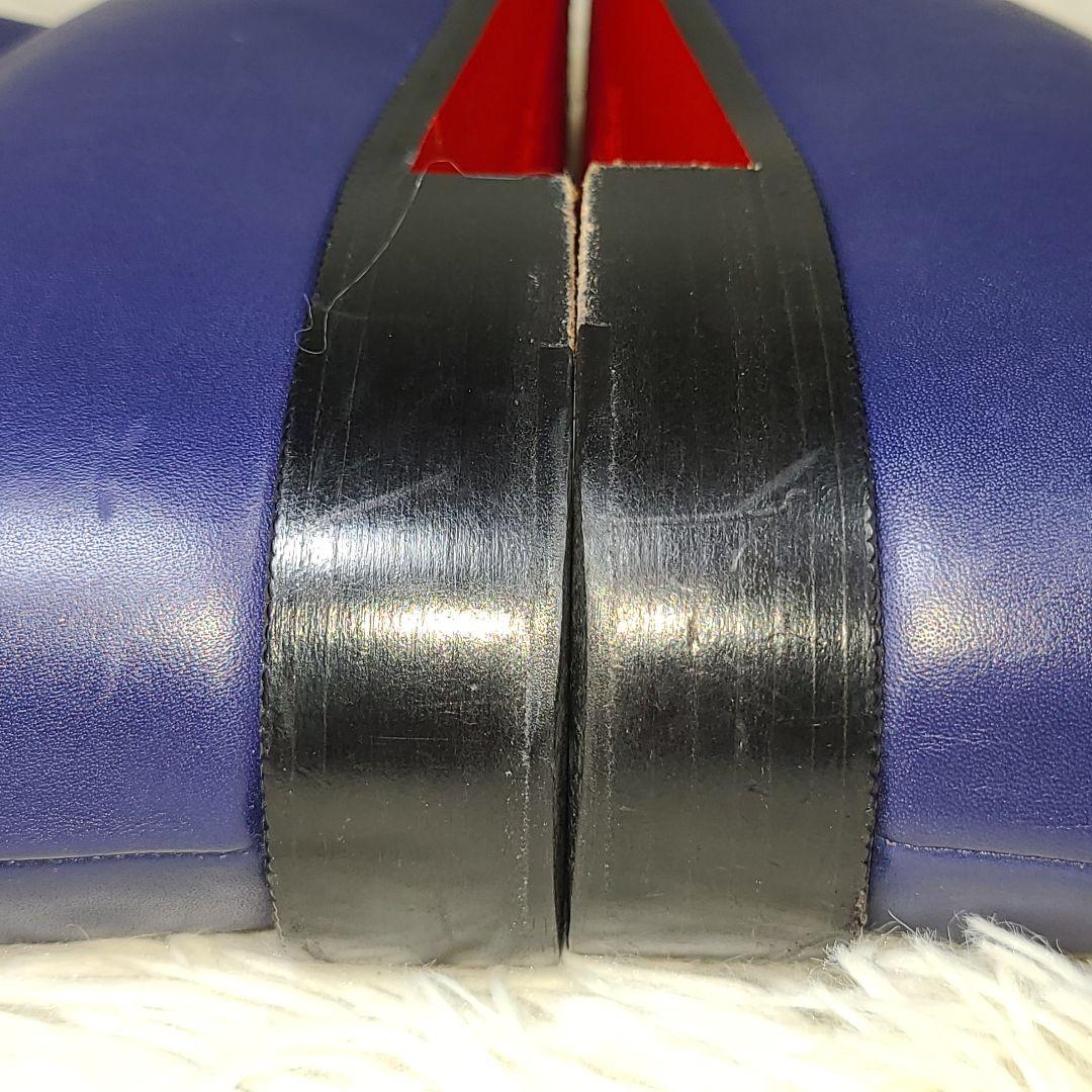 美品【クリスチャンルブタン】スタッズ　バックベルトロングブーツ　ネイビー