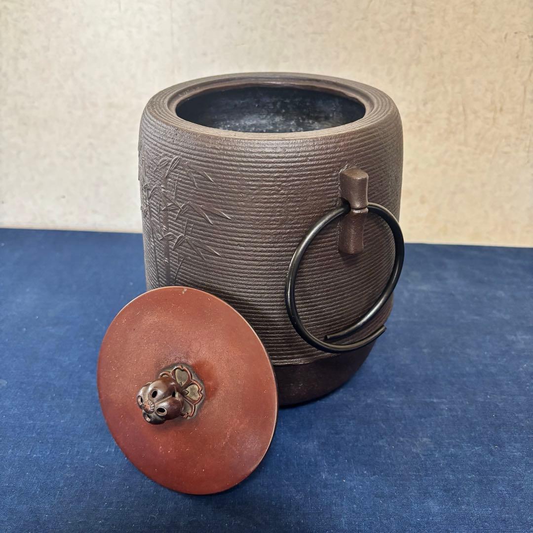風炉 茶釜 電熱器 唐銅面取風炉 糸目筒釜 野々田製電熱器 前瓦 敷板 茶道具