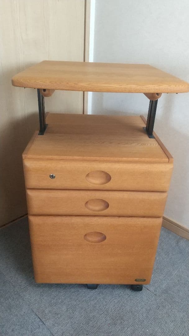 マルニ木工 学習机 袖机 天然木 昇降式ワゴン