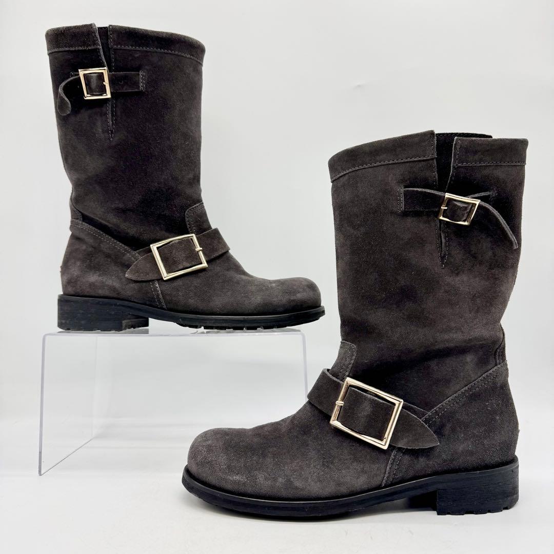JIMMYCHOO ジミーチュウ　スエードバイカーバックルブーツ