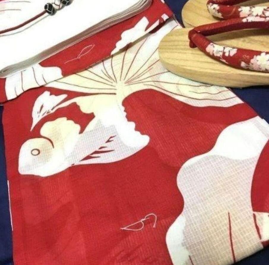 ★高級変わり織り浴衣★優美な金魚柄★赤紅色 粋な古典柄 新品 限定