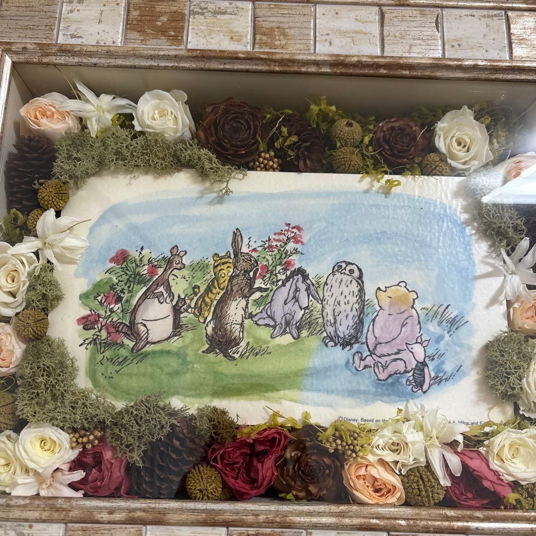 くまのプーさん アートフラワーアレンジメント　絵画　ドライフラワー