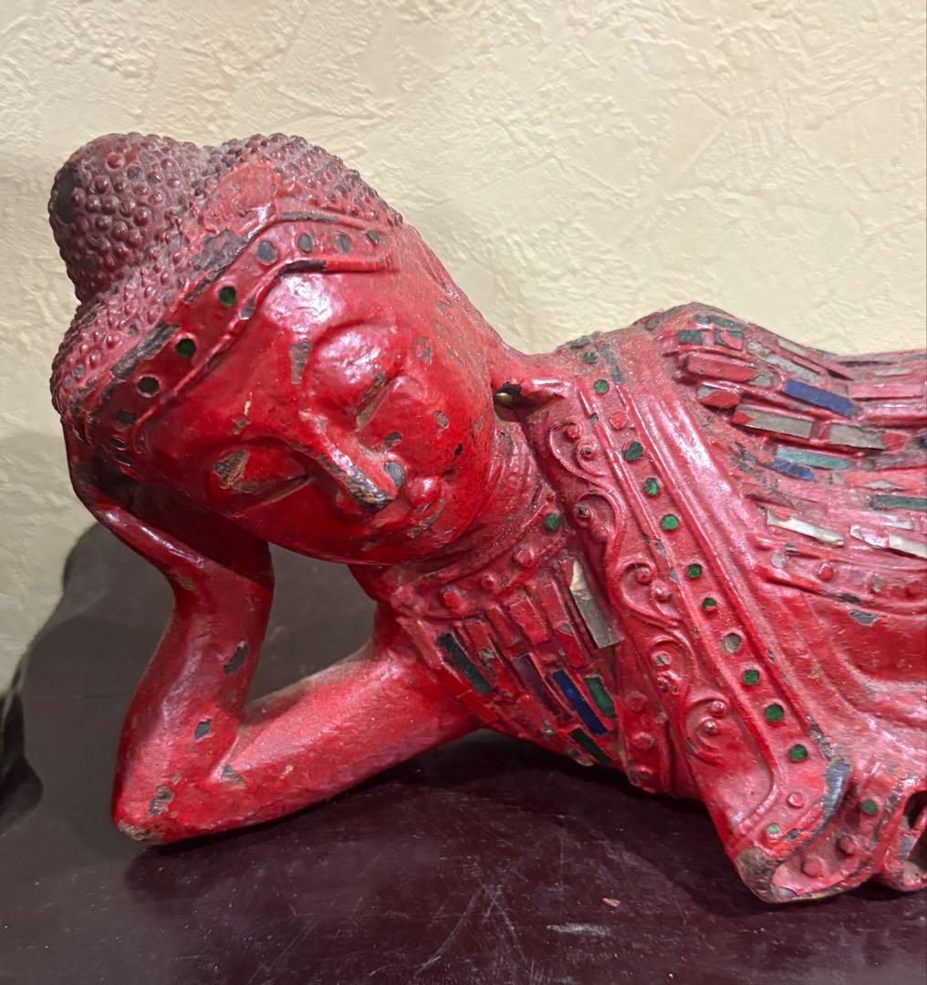 スリーピングブッタ　涅槃 釈迦如来 タイ購入 木彫り 仏像 仏教美術 骨董品