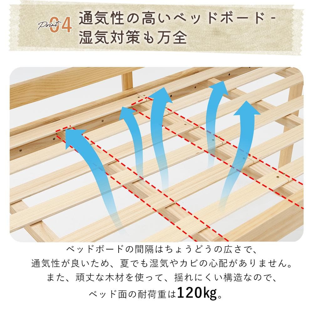 ロフトベッド 頑丈 ロータイプ 階段付き 天然木 コンセント付き White