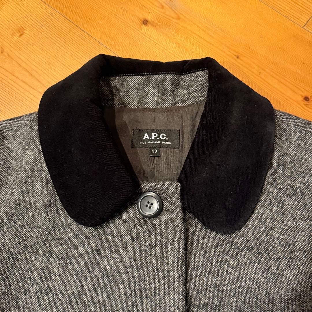 A.P.C 高級英国MOON生地　ベロア丸首ウールツイードコート　38サイズ